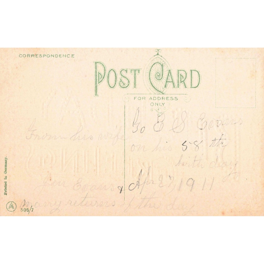 Antique 1911 Birthday Greetings Postcard Red Roses Embossed Gold Made in Germany - Picture 2 of 2